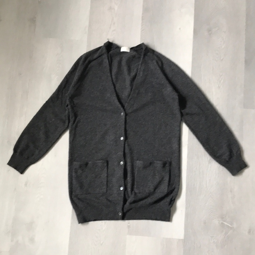 TSE CASHMERE CHARCOAL CARDIGAN V NECK BUTTON LONG SLEEVE LARGE